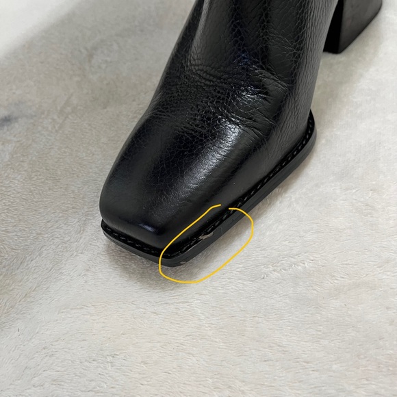 Vince Camuto Sangeti Boots 10W XC | Black Leather Wide Calf Knee High Block Heel - Picture 7 of 15